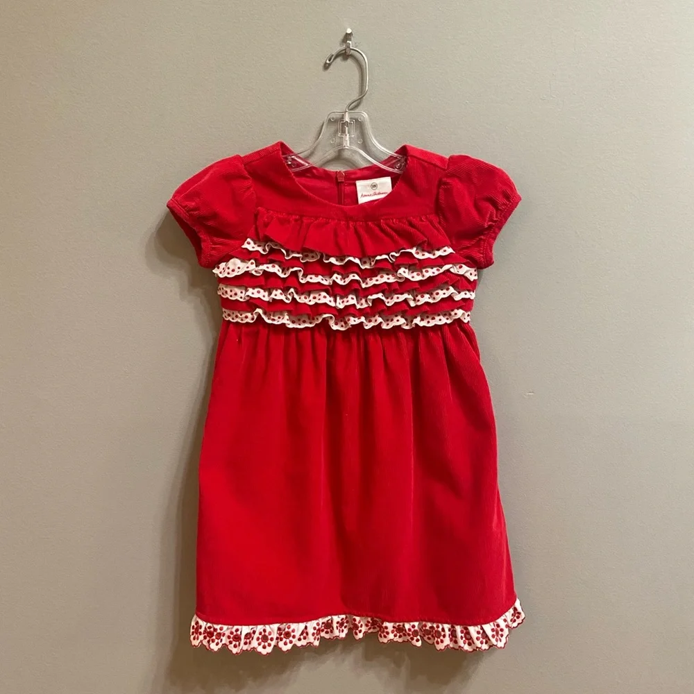 Hanna Andersson Girls Corduroy Ruffle Dress, Size 100 (Size 4)